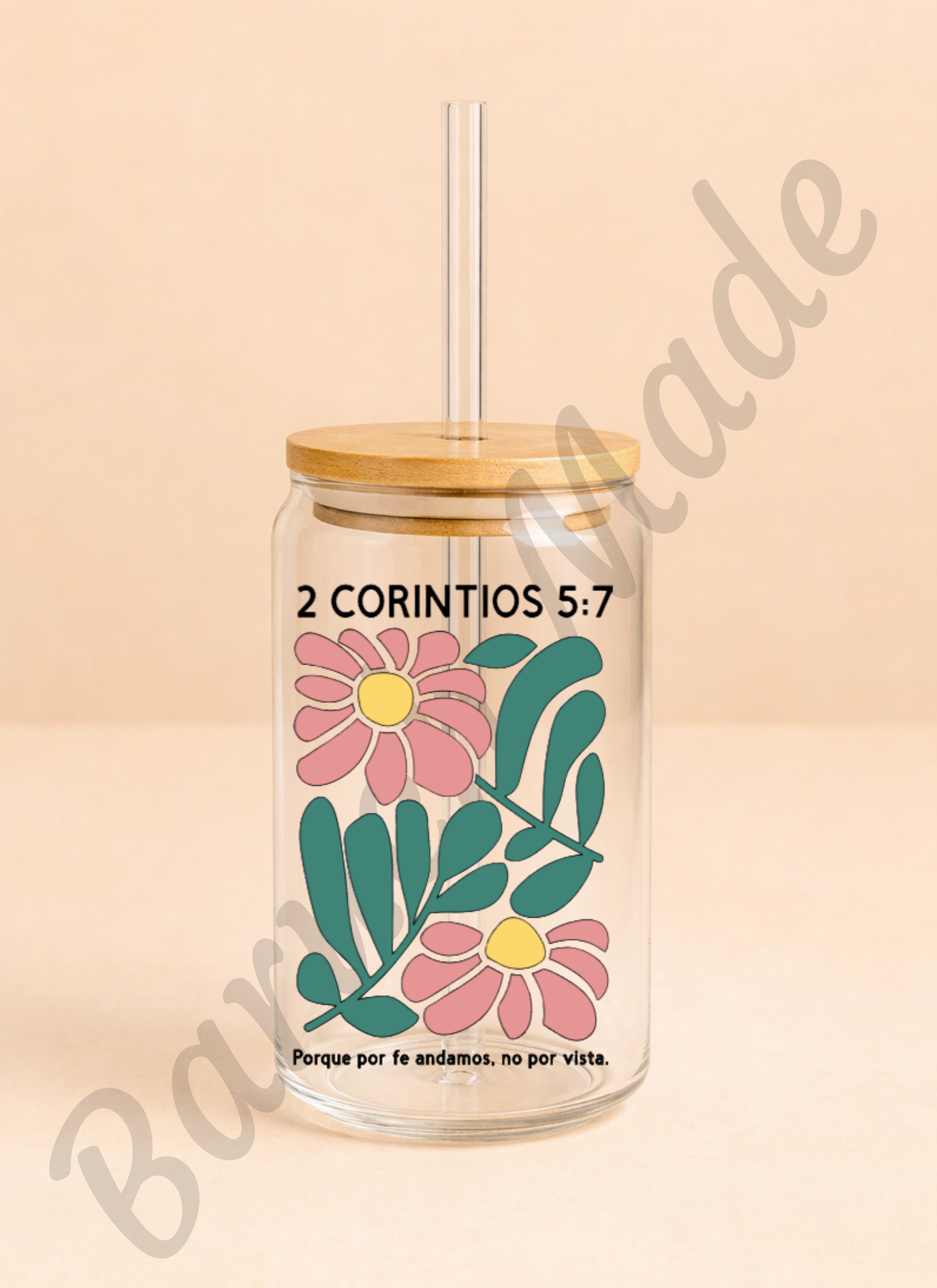 Vaso de Cristal 16oz “Porque por fe andamos” – 2 Corintios 5:7