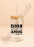 Vaso de Cristal 16oz “Dios es Amor” – 1 Juan 4:8