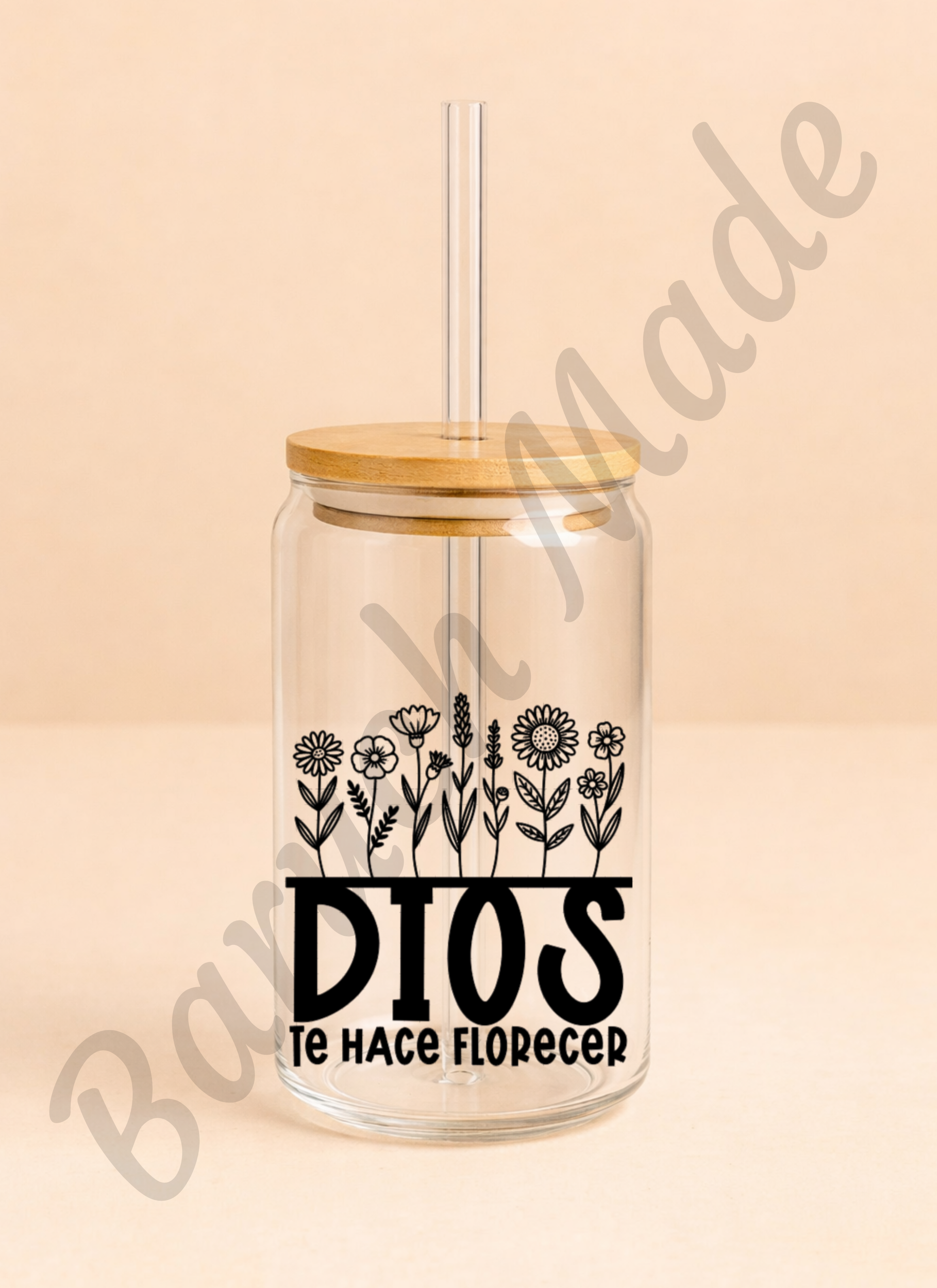 Vaso de Cristal 16oz “Dios Te Hace Florecer”