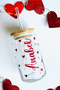 Vaso Can Glass Personalizado con Nombre y Corazones