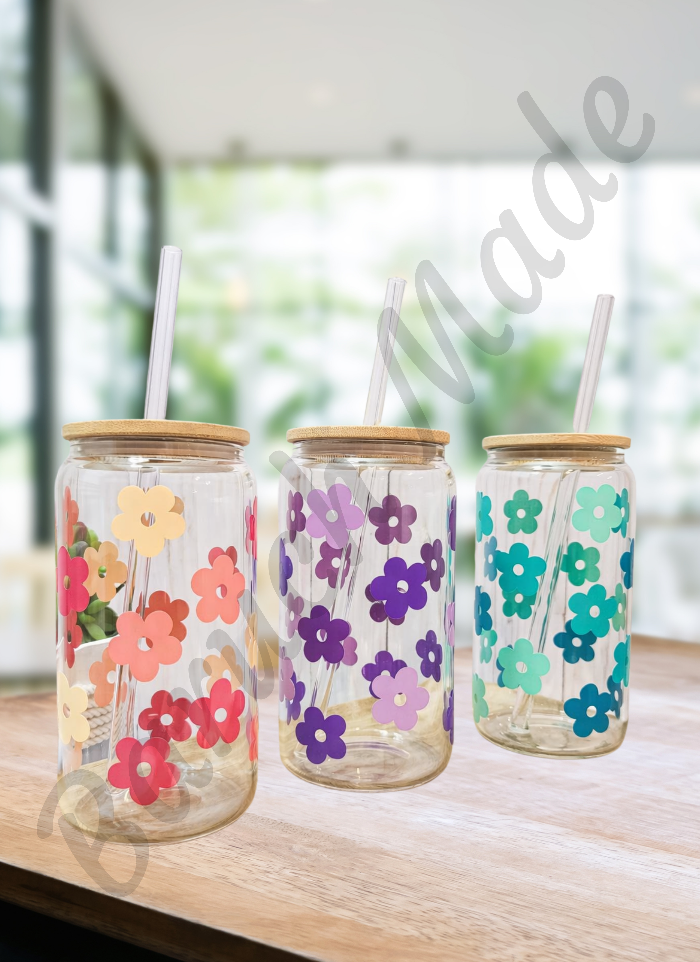 Vaso de Cristal 16oz Floral Multicolor